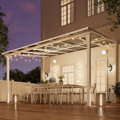 MEISSALIVVE 10' x 12' Wall Mounted Lean to Metal Awnings with Sloped Roof, Outdoor Patio Gazebo Awning for Backyard, Deck, White