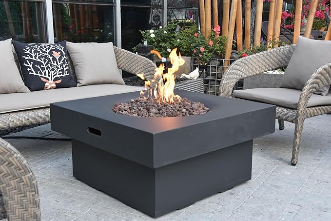 AMS Fireplace | Modeno | Branford | Firepit Table | Cover and Lava Rocks Included | (Fuel: Liquid Propane - Black)