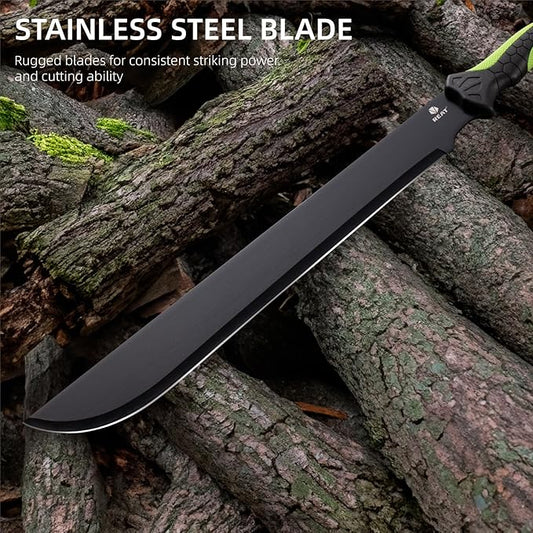 REAT Gardening Heavy Duty Machete,24" Full Tang Machete with Shaeth,Ergonomic No-Slip Handle,Machetes for Bushcraft, Outdoor Hunting, Garden Cutting Trees and Yard Work (Green)