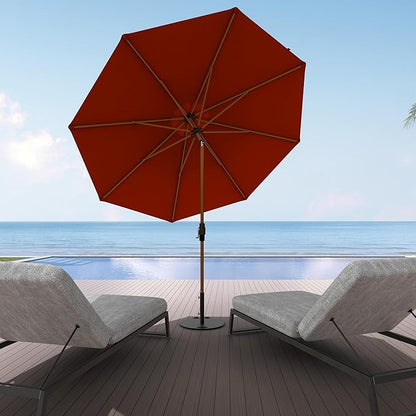 Midtown Umbrellas Sunbrella Umbrella Outdoor Patio Umbrella 2-9 Feet in Sunbrella Red Acrylic Fabric, Auto-Tilt Aluminum Frame For Backyard Umbrella, Deck Umbrella & Porch Umbrella - Wooden Pole