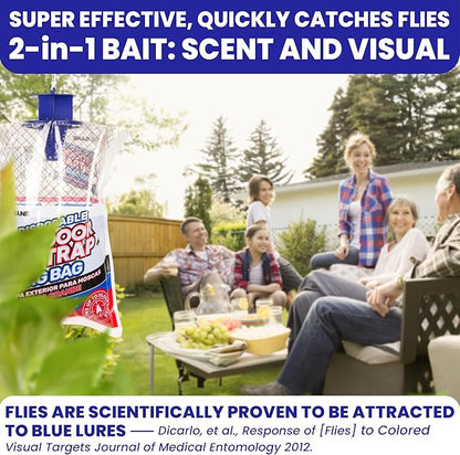 Fly Traps Outdoor Fly Trap for Patio. 2 Large Non-Toxic Pre-Baited Flies Bags Outdoor Disposable. Big Hanging Bug Catchers for All Filth Flies Killer for Outside Bug Control in Yard Horse Ranch