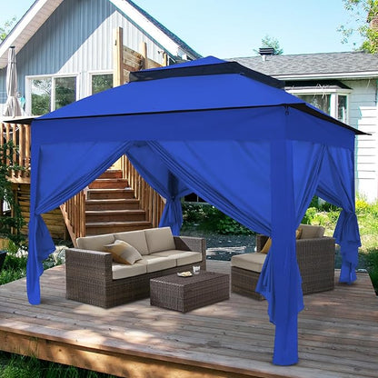 COOS BAY 11x11 Pop-up Instant Gazebo Tent with 4 Sidewalls Outdoor Canopy Shelter with Carry Bag, Stakes and Ropes, Blue