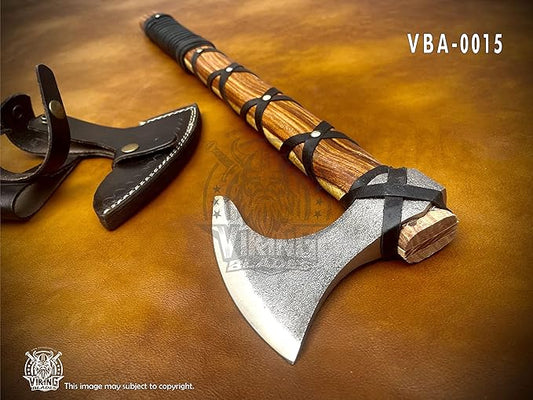 SHINY CRAFTS -Norse Viking Axe, Hatchet with Leather Sheath Best Tomahawk Viking Hatchet- Viking Bearded Axe, Camping Axe, Gift for Him with Sheath (SCAH 15)
