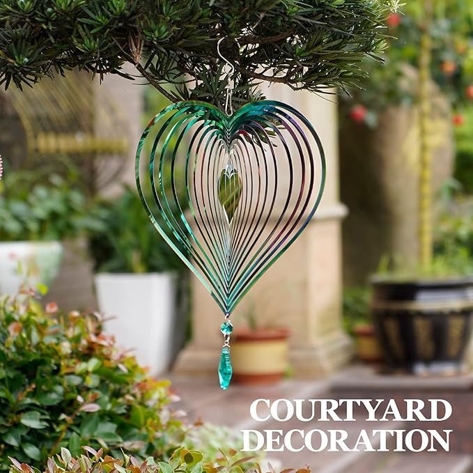 Wind Spinner, Hanging Wind Sculptures,Wind Spinners for Yard and Garden Decor,Yard Decorations Outdoor,Hanging Art Ornaments for Garden Yard Balcony Decor (Rainbow Heart)