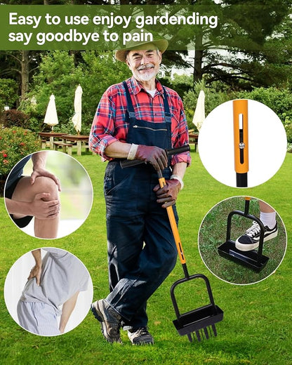 2-in-1 Manual Lawn Aerator Tool with Soil Core Storage Tray - 41.3" Heavy Duty Carbon Steel Garden Core Aerator Lawn Tool- Multifunctional Spike & Plug Aerator for Compacted Soil(Black + Orange)
