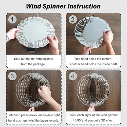Wind Spinners Outdoor, Retro Blue Lotus Earth 3D Stainless Steel Wind Sculpture Spinner for Garden Outside Hanging Decor Mother's Day Christmas Birthday Gift for Women Men Mom Nana 9.8 in