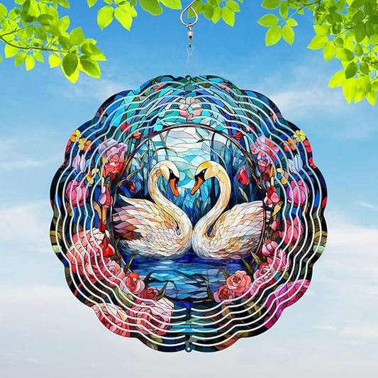 Swan Yard and Garden Wind Spinner, Unique 3D Hanging Swan Wind Spinner