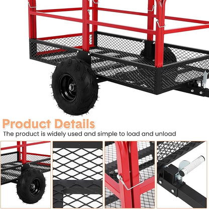 Garvee ATV Trailer Garden Dump Cart Tow Behind, 1500 LBS 22 Cubic Feet Heavy Duty Steel Pull Behind Yard Wagon Cart with 2 Wheels, for Lawn Mower Tractor, ATV, UTV