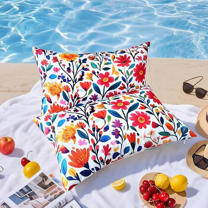 Outdoor Pillow Covers 12x20 Inch Set of 2 Floral Printed Boho Throw Pillows Cases Waterproof Lumbar Garden Cushion Sham for Spring Summer Patio Funiture Tent Balcony Bench Sofa Couch