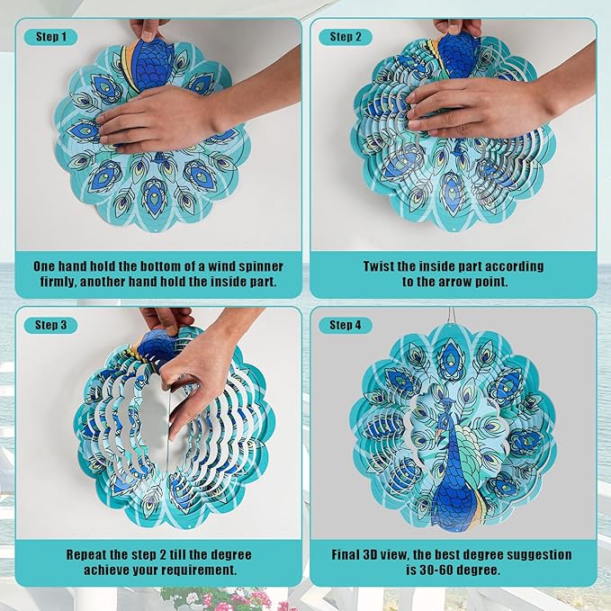Peacock Wind Spinner Outdoor,12 inch 3D Sublimation Wind Spinners Hanging Wind Spinners Decor for Patios, Lawns, and Balconies