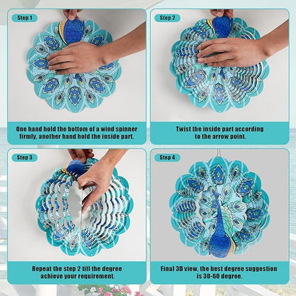 Peacock Wind Spinner Outdoor,12 inch 3D Sublimation Wind Spinners Hanging Wind Spinners Decor for Patios, Lawns, and Balconies
