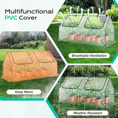 BPS 6x3x3 ft Mini Greenhouse with Transparent PVC Cover UV-Protected Roll-Up Zipper Windows, Ideal for Indoor or Outdoor Use on Raised Garden Beds