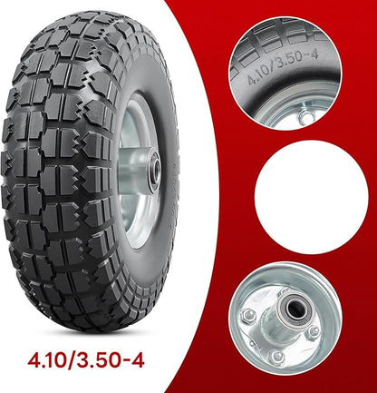 4 PCS 10” Solid Tires, 4.10/3.50-4” Flat Free Tires and Wheels with 5/8” Axle Bore Hole and Double Sealed Bearings Compatible with Hand Truck Wheelbarrow Tire Lawn Mower Tire (Silver) P-092