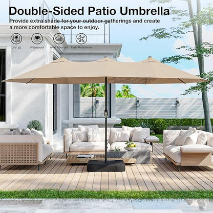 Joyside 15FT Large Patio Umbrella with Base Included, Outdoor Double Sided Umbrella, Rectangle Umbrella with Crank Handle, 12 Sturdy Ribs for Deck, Porch and Pool