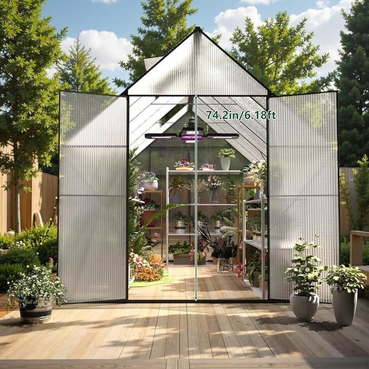 8x12 FT Green House for Outside, Greenhouse for Outdoor, Backyard Green House, Walk-in Garden Greenhouse, Heavy Duty Polycarbonate Greenhouses