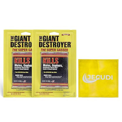 Giant Destroyer Smoke Bomb Gasser – Rodent & for Gophers, Moles, Groundhogs & Rats – 2 Pack (8 Tubes) + Jecudi Towel
