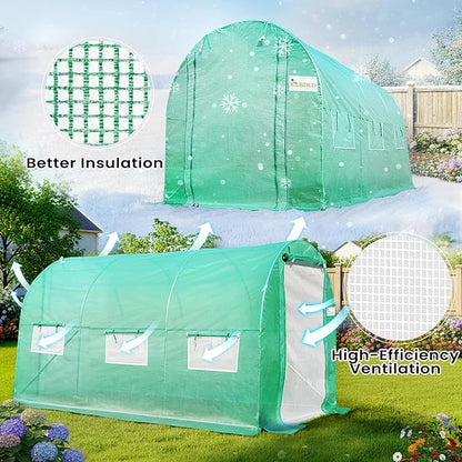 KING BIRD Premium 10x6.6x6.6FT Greenhouse for Outdoors, Large Walk-in Heavy Duty Galvanized Steel Frame, Mesh Door Screen Window Upgraded Zipper Tunnel Hoop for Garden Plant Winter, Green