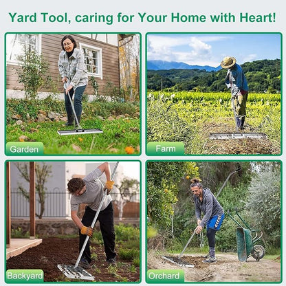 Lawn Leveling Rake, Lawn Leveler Tool with 6.5ft Handle Rakes, 304Stainless Steel Yard Leveling Rake, Heavy Duty Soil Leveling Rakes for Backyard, Garden, Farm, Pasture (35x10inch-6.5FT)