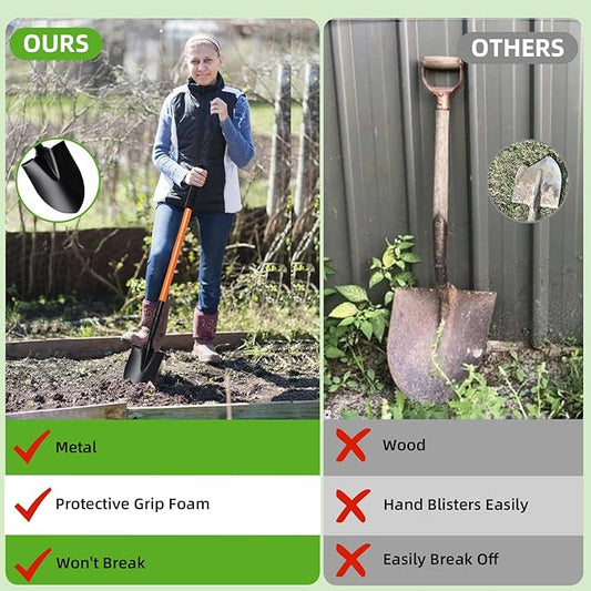 43.7Inches Small Spade Shovel Small Trench Shovel with Heavy Duty Steel Handle Garden Tools, Small Shovel for Digging Gardening Camping Yardwork Car Shovel, Orange