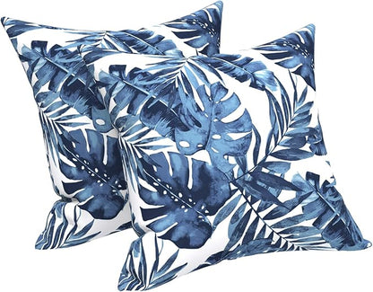 LVTXIII Outdoor/Indoor Throw Pillows, Decorative Throw Pillows with Inserts, 18”x18” Square Pillows for Bed, Couch, Sofa and Patio Furniture (Set of 2, Palm Blue)