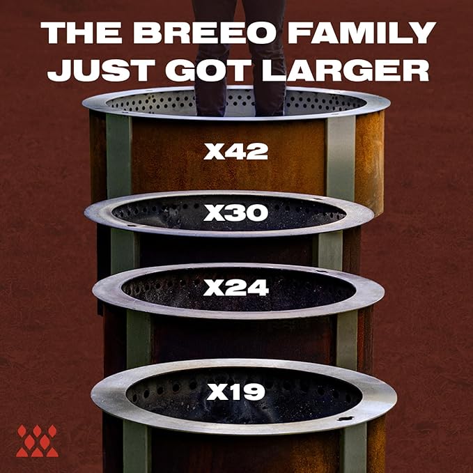 Breeo Smokeless Fire Pit (X Series 42, Corten Steel, Lid Included) | 46 inch Smokeless Firepit for Outside | 190 Pounds | Ideal for Large GatheringsCompatible with Wide Range of Breeo Accessories