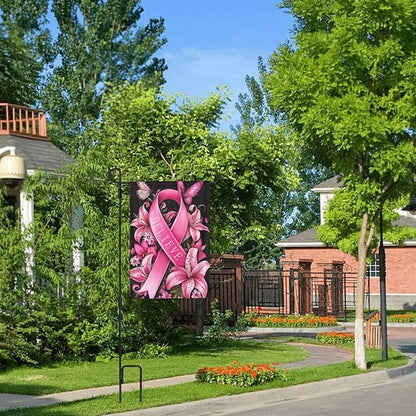 Breast Cancer Garden Flag Vertical Double Sided Outdoor Yard Flags 12.5x18 Inch Burlap Banners for House Lawn