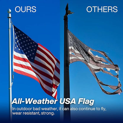 American Flag 3x5 ft Outdoor Long Lasting US Flag, Heavy Duty Polyester, Embroidered Stars, Sewn Stripes, Brass Grommets, UV Protection Perfect for Outdoors! USA Flag
