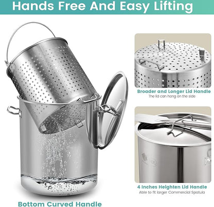 64QT Seafood Boil Pot w/200,000BTU Propane Burner Set, Stainless Steel Basket for Outdoor Deep Fryer, Large Cooking Pot for Turkey Fryer, Crawfish, Crab, Shrimp, Lobster Boiling Stock Pot