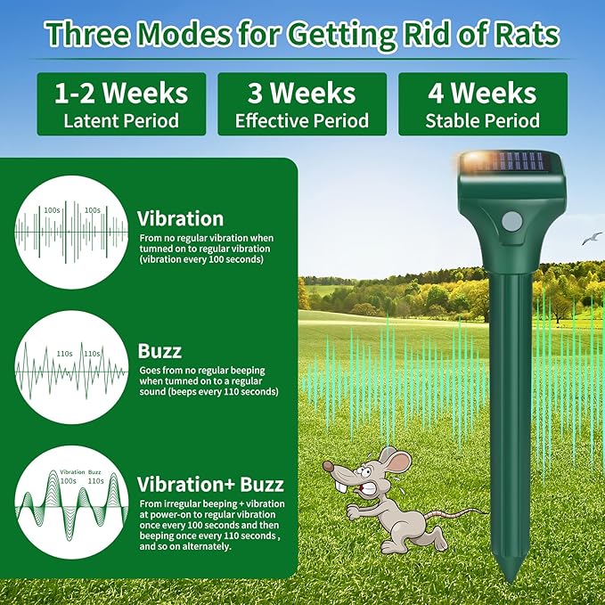 Mole Repellent Solar Powered, 8 Pack Ultrasonic Snake Repellent Outdoor, Waterproof Ultrasonic Mole Deterrent Stakes, Get Rid of Gopher, Vole, Skunk,Chipmunk, Snake Repellent for Yard, Garden, Lawn