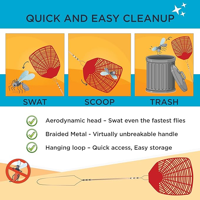 W4W, Bug & Fly Swatter Braided Metal Handle 6 Pack Fly Swatters Indoor/Outdoor flyswatter