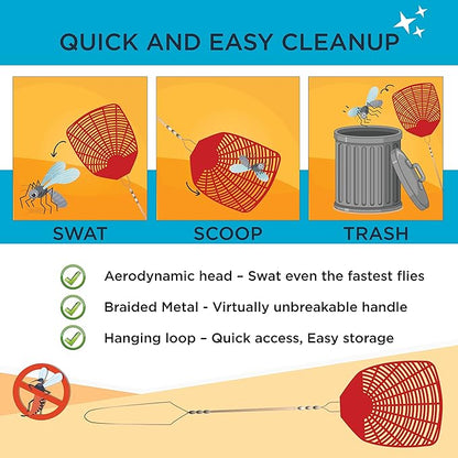W4W, Bug & Fly Swatter Braided Metal Handle 6 Pack Fly Swatters Indoor/Outdoor flyswatter