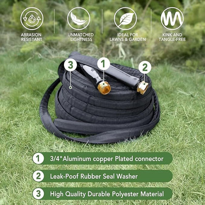 50ft Non-Expanding Garden Hose, Hose Pipe, Ultra-Light & Flexible Water Hose - Burst-Resistant, Kink-Free, High-Pressure, All-Weather Use for Lawns, Gardens, and Outdoor Cleanining (50ft)