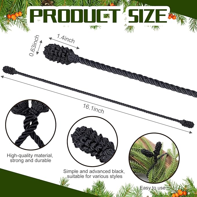 Shappy 36 Pieces Christmas Garland Banister Ties Christmas Decorative Reusable and Flexible Twist Ties for Garland, Banister Home Decoration (Black)