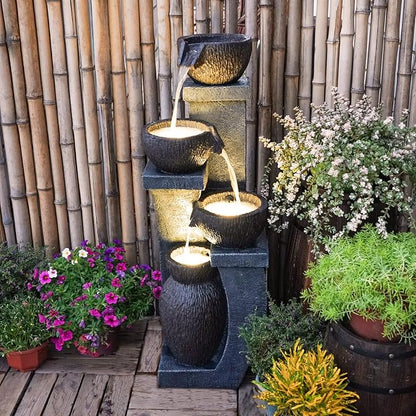 Outdoor Water Fountains Modern Garden Fountains with LED Lighting Indoor Resin Decor for Garden Patio, Deck, Porch, Backyard Home Art DéCor (37.4 inchs)