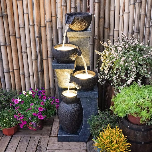Outdoor Water Fountains Modern Garden Fountains with LED Lighting Indoor Resin Decor for Garden Patio, Deck, Porch, Backyard Home Art DéCor (37.4 inchs)