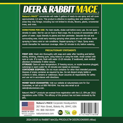 Nature’s MACE Deer & Rabbit Mace 40oz Concentrate Deer & Rabbit Repellent, Deer Repellent Spray for Plants, Lawns, Flowers & Gardens, Plant Safe Deer Spray, Protect Plants Fast, All-Season Protection