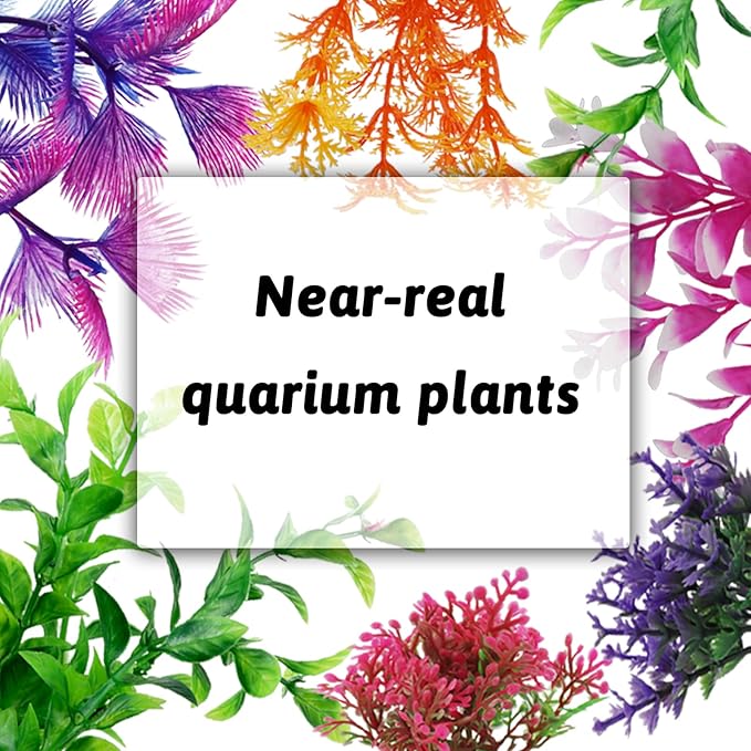 Fish Tank Decorations Plants with Resin Broken Barrel and Cave Rock View, 15pcs Aquarium Decorations Plants Plastic,Fish Tank Accessories, Fish Cave and Hideout Ornaments, Aquarium Decor