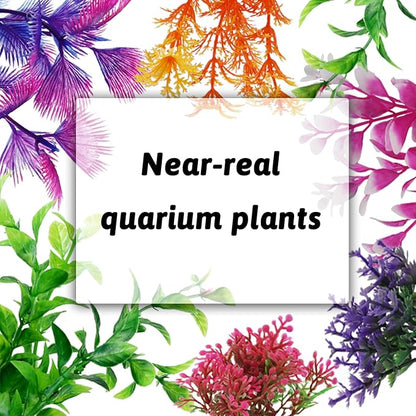 Fish Tank Decorations Plants with Resin Broken Barrel and Cave Rock View, 15pcs Aquarium Decorations Plants Plastic,Fish Tank Accessories, Fish Cave and Hideout Ornaments, Aquarium Decor