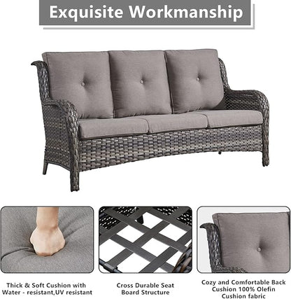 Rilyson 5 Piece Outdoor Patio Furniture Set - Rattan Wicker Patio Conversation Sets with 2 Swivel Rocker Chairs,2 Ottomans and 1 Sofa for Outside Porch Deck Backyard(Mixed Grey/Grey)