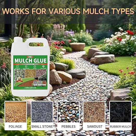 Mulch Glue Concentrate 32OZ- Ultra-Strong Landscape Adhesive for Pea Gravel, River Rocks, Wood Chips & Bark | No More Shifting! | Gardens, Patios, Walkway