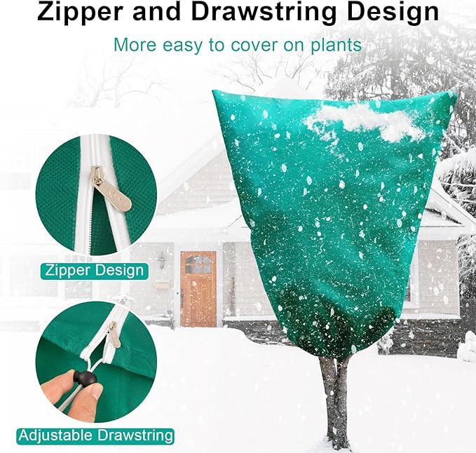 Insoma 2 Packs Plant Covers Freeze Protection 31.5" W X 47.3" H, Outdoor Plants Frost Protection Covers with Zipper & Drawstring, Frost Blankets for Tree, Shrub Potted Plants Cover in Winter