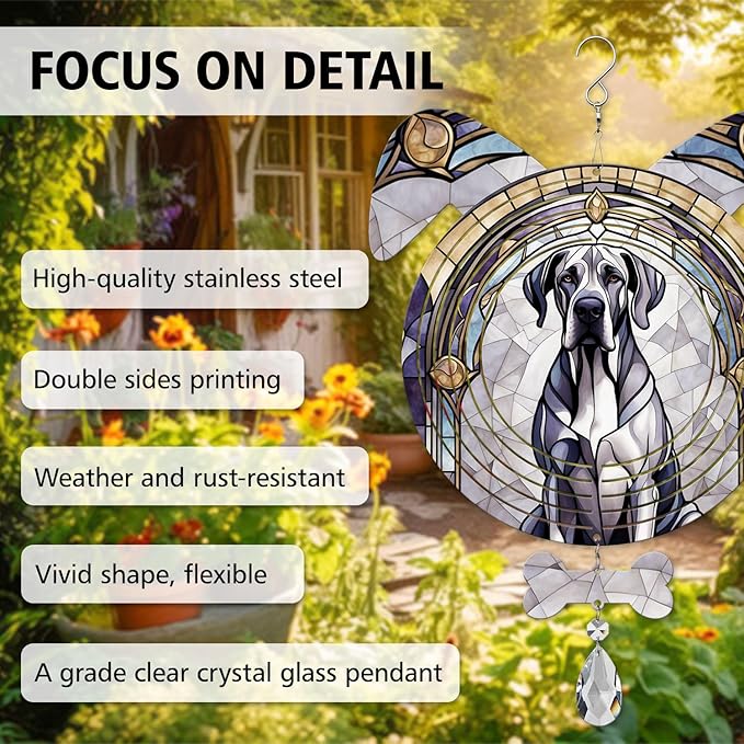 Great Dane Dog Ears Wind Spinner, Great Dane Wind Spinner Hanging for Yard and Garden V02