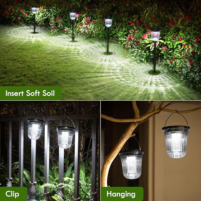 Solar Pathway Lights, 6 Pack 200 Lumens Super Bright Solar Lights Outdoor Waterproof with 2 Lighting Modes, Auto On/Off Outdoor Solar Lights for Yard, Walkway, Lawn, Driveway, Path,Outside