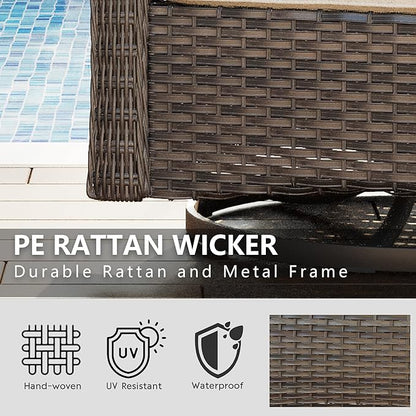 Wicker Swivel Rocking Chairs Set 2 with Storage Side Table - Outdoor Brown Wicker Swivel Glider Chair Outdoor Rocking Chair with Water-Resistant Cushions, Beige