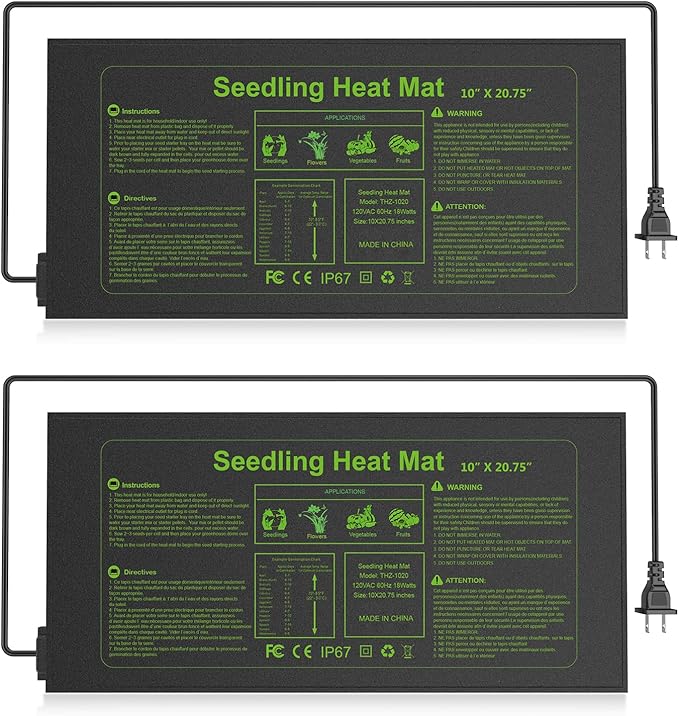 2 Pack Seedling Heat Mat 10X20.75`` Durable Waterproof Plant Heating Pad Warm Hydroponic Heating Mat for Seed Starting Germination Plant Propagation