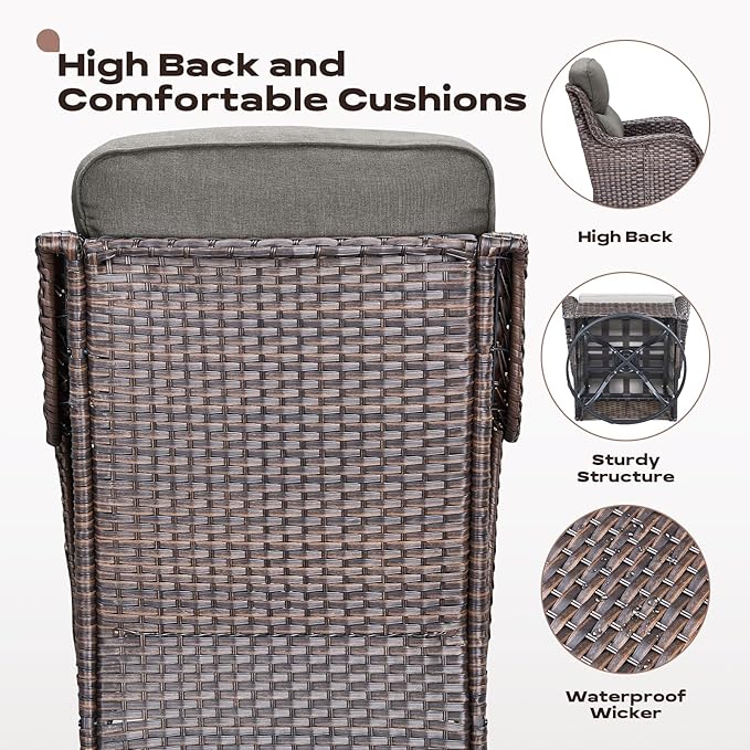 Rilyson Wicker Outdoor Patio Furniture Set - 8 Piece Patio Conversation Sets with Swivel Rocker Chairs, Ottomans, Sofa and Coffee Table, 6 inch Cushions, Deep Seating, for Porch Deck Brown/Grey