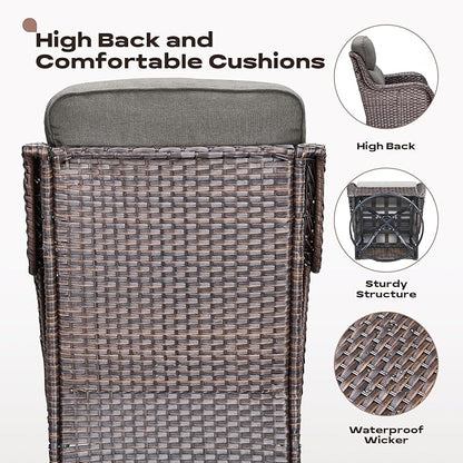 Rilyson Wicker Outdoor Patio Furniture Set - 6 Piece Patio Conversation Sets with Swivel Rocker Chairs, Ottomans, Sofa and Coffee Table, 6 inch Cushions, Deep Seating, for Porch Deck Brown/Grey