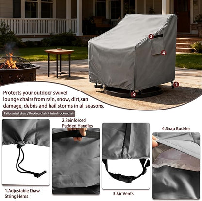okcool Patio Swivel Chair Cover 4 Pack,Waterproof Heavy Duty Outdoor Chair Covers,Outdoor Swivel Chair Cover for Patio Furniture Covers(33 W x 35 D x 38.5 H inches),Grey