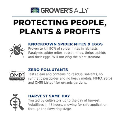 Grower's Ally Spider Mite Control | 8 oz Concentrate, Makes 25 Gallons | Insecticide and Miticide for Plants | OMRI Listed