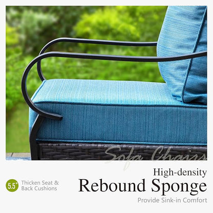 Sophia & William Extra Large Outdoor Patio Swivel Sofa Chairs Set 2 PCS Heavy-Duty Metal Porch Furniture with High Back & Deep Seating Area, 5.5" Thicken Cushions for Deck, Lawn, Outside (Navy)